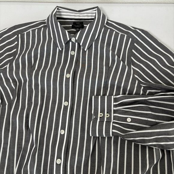 Talbots Button Front Top Plus Petite 14 14WP Gray White Striped No Iron Shirt - Picture 8 of 12